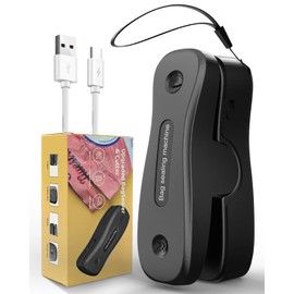 Mini Bag Sealer Rechargeable 2-in-1 Snack Sealer with Magnet Portable Bag Resealer USB Mini Sealer for chip Bag Plastic Bag Storage Freshness, Black
