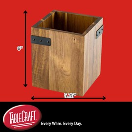 Tablecraft Industrial Collection Cutlery Holder, Acacia with Metal Banding, 5.25x5.25x6, 5.25 x 5.25 x 6