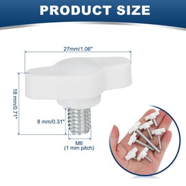MECCANIXITY Knurled Clamping Knobs Handle Thumb Screws Bolt Knobs M6 x 8 mm Male Thread 27 mm Head for Electronics Automotive Furniture Assembly Wood Working DIY Projects(White, Pack of 20)