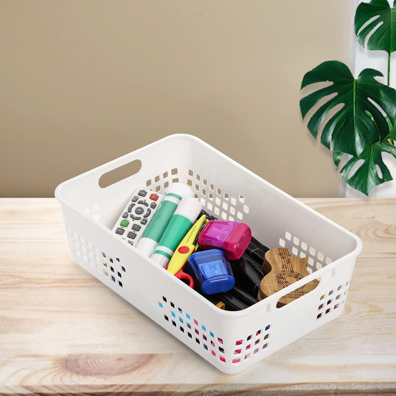 Jucoan 6 Pack White Plastic Storage Baskets, 12 X 8