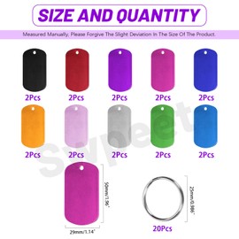Swpeet 40Pcs 10 Colors 2" x 1.14" Rectangle Aluminum Blank Tags with Key Ring Assortment Kit, Engraving Stamping Blank Tags Pet ID Tag for Pendant Decoration, DIY Keychains and Pets Tag Project