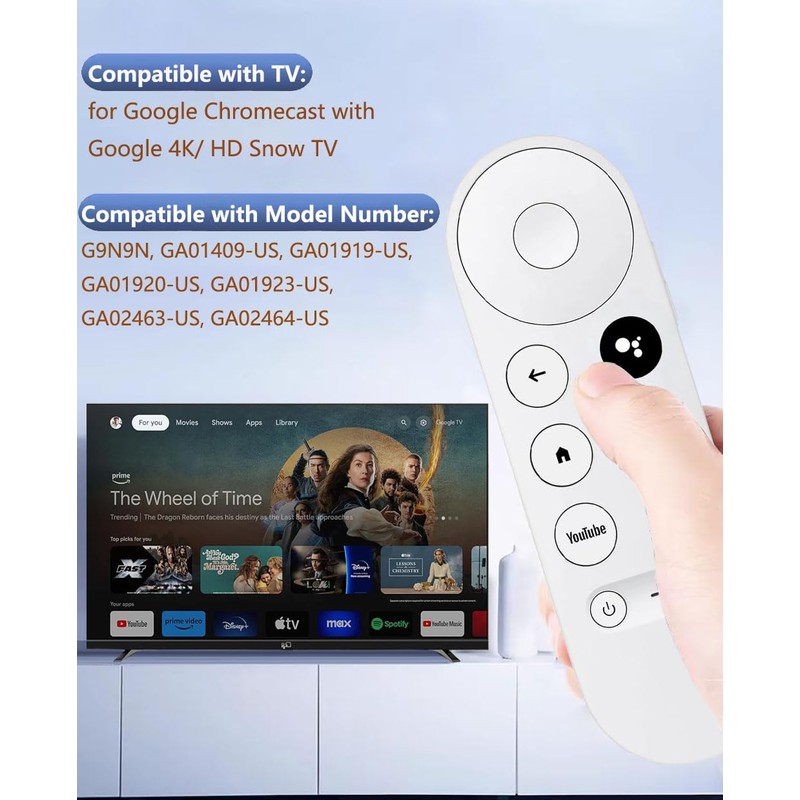 New Voice Remote for Google Chromecast 4k Snow TV, G9N9N