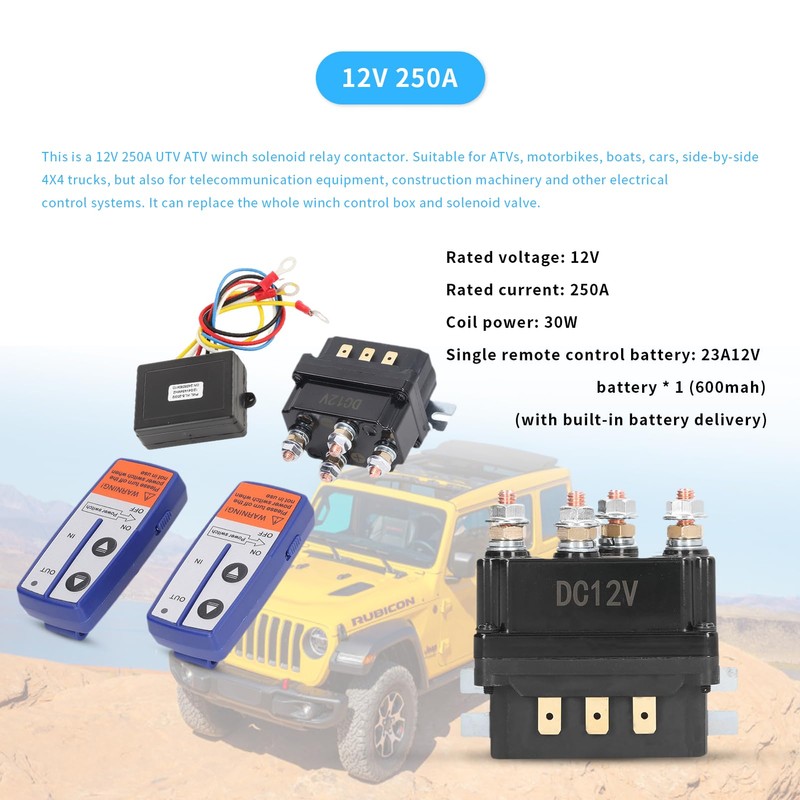 12V 250A Winch Solenoid Relay Contactor + 2pcs Wireless Winch