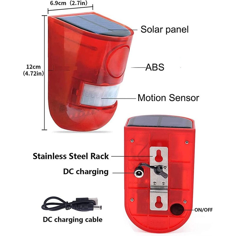 ChunHee Solar Sound & Light Alarm Outdoor Motion Sensor 129db