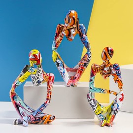 Moderne Denker Skulptur Deko,bunte Groß-Denker-Figur Ornamente, Kreative Bunte Graffiti,abstraktes Kunstharz,Statue,minimalistische Kunst,für Wohnzimmer Schlafzimmer Office Desktop Dekoration (Stil 2)
