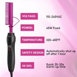 Goiple Hot Comb Hair Straightener Heat Pressing Combs, Hot Comb for Wigs Human Hair Ceramic Electric Hair Straightening Comb, Curling Iron for Natural Black Hair, Pressing Combs Kit for Wigs