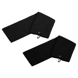 YOKIVE 2 Pcs Tri-Fold Golf Towels, Golf Club Waffle Pattern Towels with D Clip for Golf Balls Lovers (Black, 20x16-Inch)