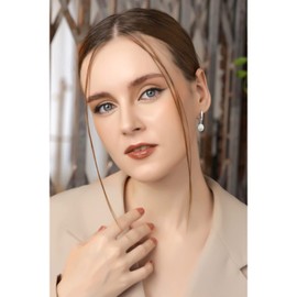 Sterling Silver Baroque White Cultured Freshwater Pearl Leverback Dangle Earrings for Women Girls, Metal Pearl, Pearl