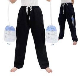 Catheter Leg Bag Pants, Urine Bag Holder Pants for Men/Women, Double Zippered Pockets Holding Two 2000ml Catheter Bags for Nephrostomy, Cystostomy, Foley (XXL, Black)