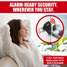 Securityman Portable Door Lock with Alarm | Hotel Door Locks for Travelers Security | Loud 130dB Door Security Device for Hotel Room, Apartment Home, & Travel Safety Inside for Women Children - Black