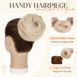 Hairro Human Hair Messy Bun Hair Piece For Women Real Hair Scrunchies Messy Bun Extension Remy Updo Wrap On Bun Accessories Rubber Band Chignon Ballet Hair Bun 25g #60 Platinum Blonde