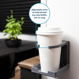 Camco Camper/RV Drink Holder - Features Adjustable Space-Saving Design & Holds Almost Any Size Mug, Cup, Bottle or Can - Extra Cup Holder for Cars, Trucks, RVs, Vans, Boats, and More - Gray (44041)