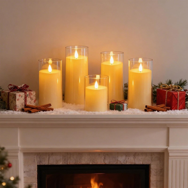 Fo32won Ivory White LED Flameless Pillar Candles Battery Operated with