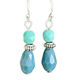 Beachy Silver, Aqua and Peacock Blue Teardrop Earrings Ocean Jewelry Earrings for Women #3298FE639