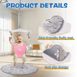Baby Jumper with a Ceiling Hook for Infant & Toddlers, Kids Door Jumper with Adjustable Chain, Protable Baby Jumpers and Bouncers for Indoor/Outdoor, Baby Doorway Jumper with Soft Rug