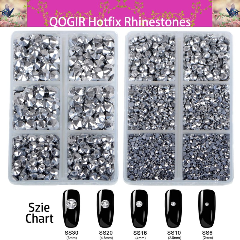 QOGIR 6300pcs Metallic Silver Hotfix Rhinestones for Crafts Clothes DIY