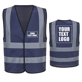 personalise Custom small Navy High Visibility reflective Safety Vest Logo