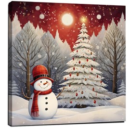 LAIART Christmas Tree Canvas Wall Art - Snowman Pictures - Christmas Wall Decoration - Christmas Ornaments Gifts for Family