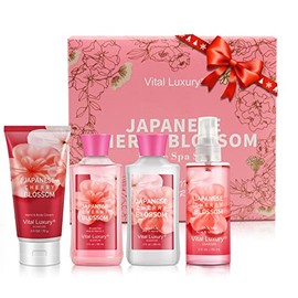 Kit de baño y cuerpo de flor de cerezo japonés, tamaño de viaje de 3 onzas líquidas, ideal para el cuidado de la piel, incluye loción corporal, gel de