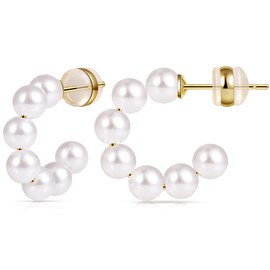 Gacimy Pearl Hoop Earrings for Women with 925 Sterling Silver Post, 5mm Thick Chunky Pearl Earrings For Women 14K Gold Plated, 20mm Small Pearl Hoops
