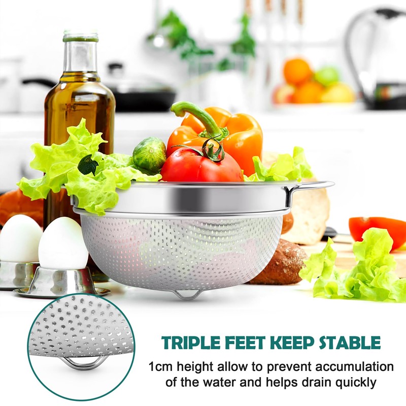 Herogo Stainless Steel Colander 20cm, Micro-Perforated Metal Colanders with Handle,