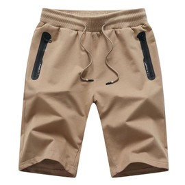 JustSun Men's Cotton Sports Shorts with Zip Pockets, khaki
