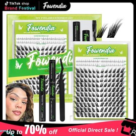 Fowendia Lashes Fox Cat Foxeyelash Eye Lashes | Waterproof Lash Clusters Kit C/D Curl DIY Lash Extension Kit and Lash Clusters 8-18mm with Bond, Seal, Remover | Super Fine Invisible Band Lashes, Glue-Free Cat Eyelashes Lower Lashes Extensions - Lash Styl