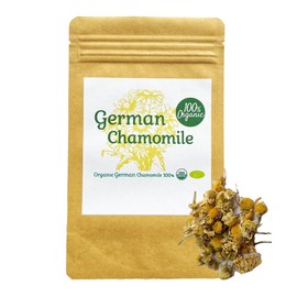 100%オーガニック カモマイル ジャーマン/German Chamomile ジャーマンカモミール Matricaria recutita アピゲニン ルテオリン マトリシン ハーブティー 肌 胃腸 リラックス アーユルヴェーダ (100g)