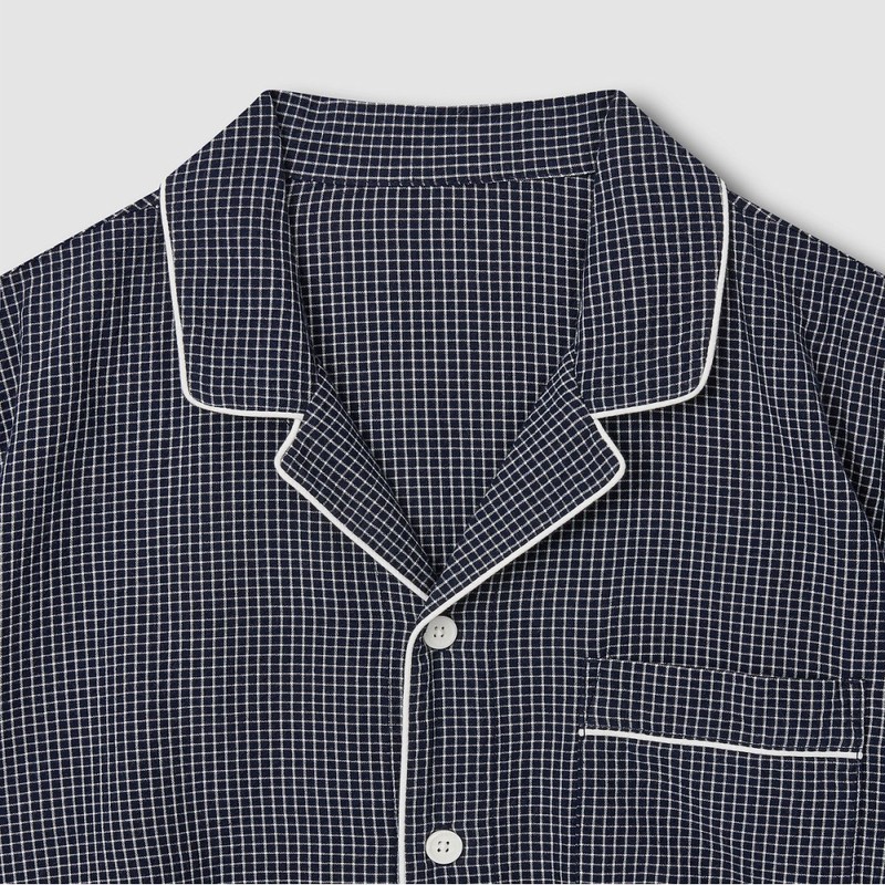 JAJU [JAJU] Men's Cotton Rayon Seersucker 3/4 Sleeve Pajama Set_Light