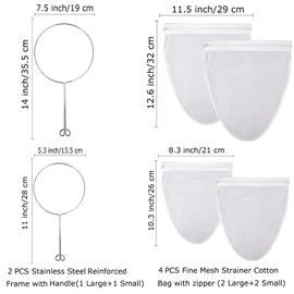 WMKGG Ultra Fine Mesh Strainer Bags, Commercial Grade Reusable Food Filter Bags and Stainless Steel Frame with Handle for Filter NutMilk, Coffee, Milk, Butter, Juices and Fresh Cheese (Large + Small)