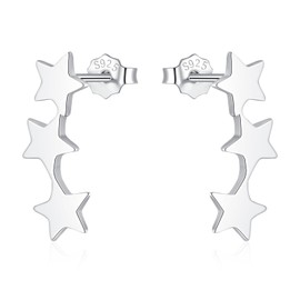 Zolkamery Silver Studs Earrings, 925 Sterling Silver Star Stud Earrings for Women, 3 Star Stud Earring, 16mm Hypoallergenic Cartilage Sleeper Ear Studs Earring, Gifts for Girls Children with Box