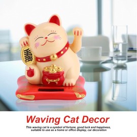 Maxmartt Lucky Cat, Waving Cat, Feng Shui Solar Powered Cute Waving Cat Good Luck Wealth Welcoming Cats Adorable Swing Lucky Beckoning Fortune Home Display Car Decor(Yellow)