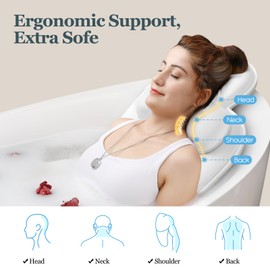 Bath Pillows for Tub, Skin Friendly Bathtub Cushion for Head and Neck with Soft 5D Mesh Fabric and 54 Non-Slip Suction Cups, Relaxing Tub Shower Accessories Spa Gifts