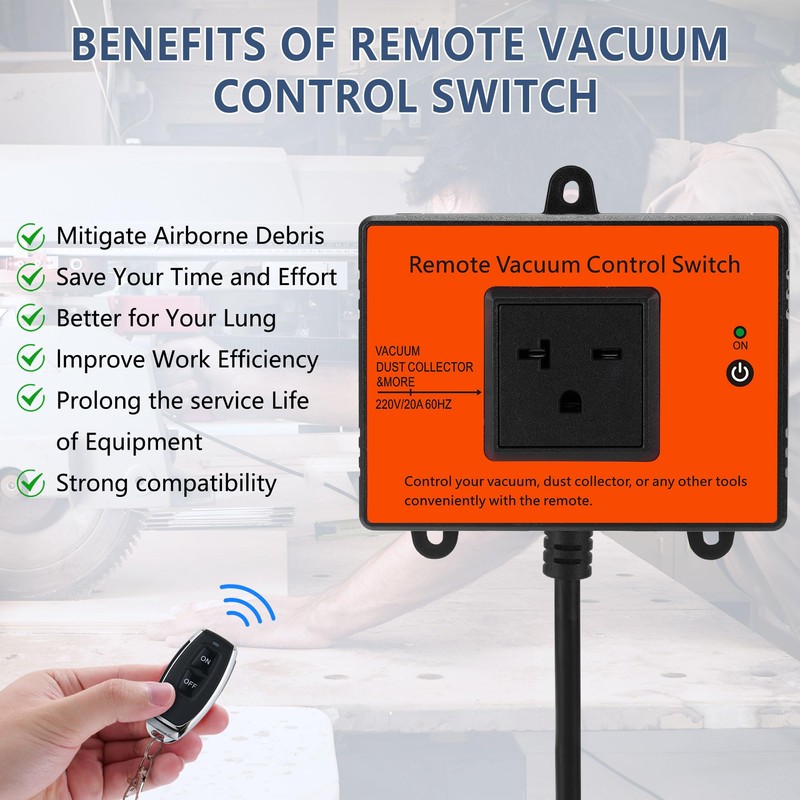 Automatic Remote Vacuum Switch, 220V Wireless Remote Control Dust Collector