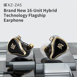 KZ ZAS in-Ear Headphones Wired Earbuds 16-Unit Hybrid in Ear Monitor Earphone 7BA+1DD IEM Earphone with 8 cores Silver Plated Cable(Black, Without Mic)