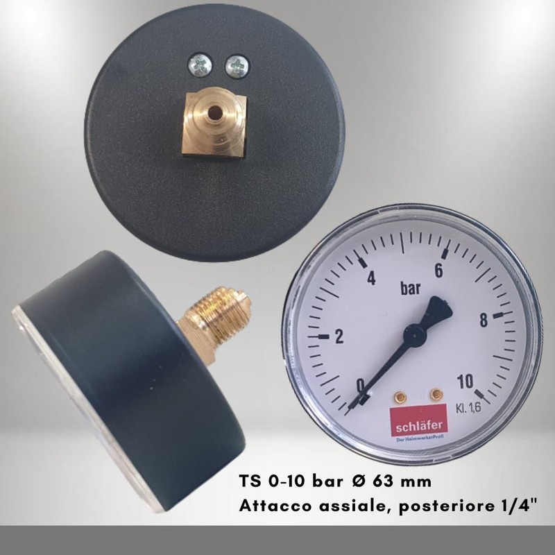 Schläfer 0930160 Hydraulic Pressure Gauge Rear 1/4 Inch Axial Connection