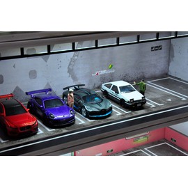 Hot Diecast Wheels Display Case - 1/64 Scale Model Car Display Case with LED Light and Acrylic Cover, Hot Diecast Wheels Parking Garage Dioramas with 6 Parking Spaces (1/64-6P86)