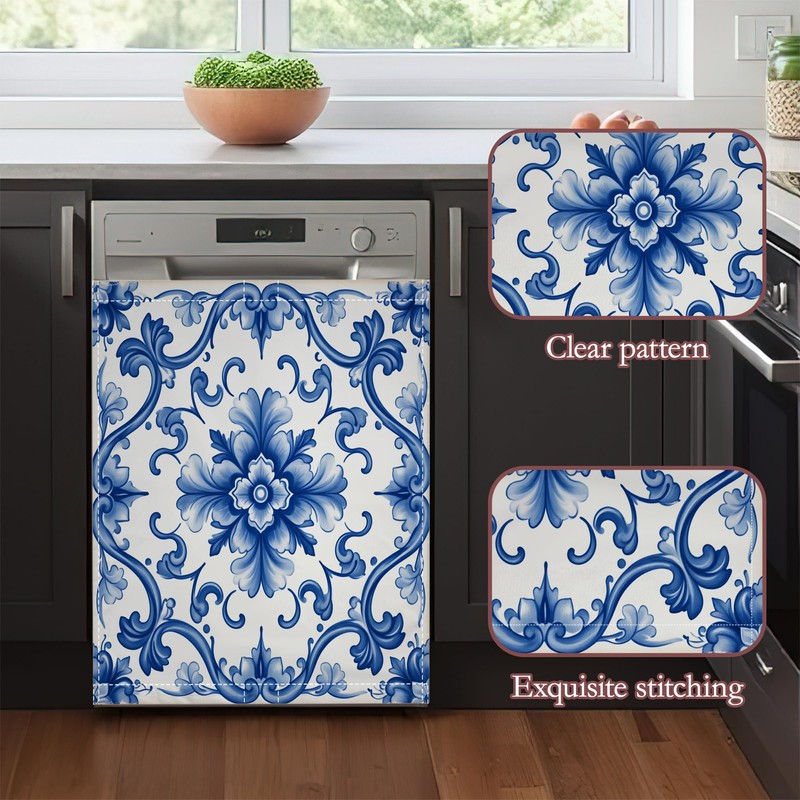Navy Blue Floral Dishwasher Cover 23x26 Inch