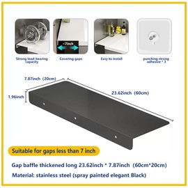 Metal Kitchen Refrigerator Gap Partition Countertop Gap Extension Board, Refrigerator Side Partition, Gap Covers Between Countertop And Walls, No Drill (Black, 23.62 * 7.87inch)