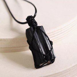 Unbranded Rough Raw Black Tourmaline Wire Wrapped Pendant Women Men Stone Healing Necklace