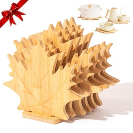 Erjiacun Bamboo Trivets for Hot Dishes, Pots & Pans - 6 Large Heat Resistant Pot Holders Trivet Set with Maple Leaf Design, Non-Slip for Kitchen Countertops & Dining Table (Maple Trivet Set)