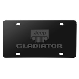 iPick Image for Jeep Gladiator 3D Dark Gray Logo on Black Stainless Steel License Plate for Decorative