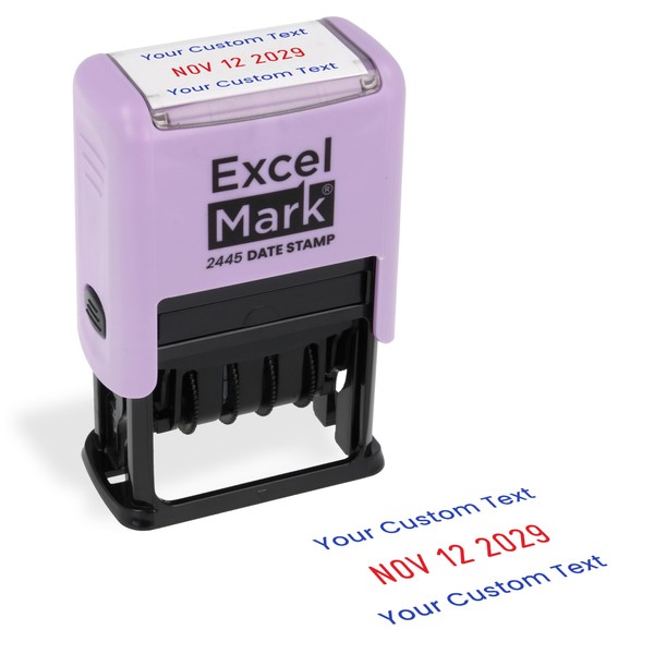 ExcelMark 2445 Date Stamp with Text - Blue and Red