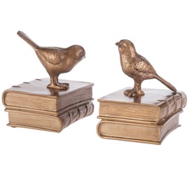 MyGift Gold Bird Bookends Decorative for Heavy Books, Brass Book Ends for Shelves, Vintage Resin Bookends, 1 Pair