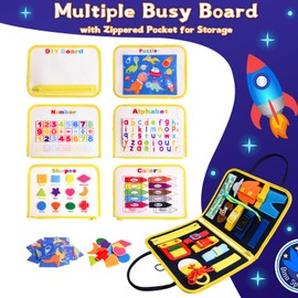 Busy Board 5 Layers, Activity Board Dinosaur Montessori Toy from 1 2 3 4 5 Years Gifts for Toddlers Girls Boys Self-Dressing Learning Counting Spelling Sort Colour Shapes