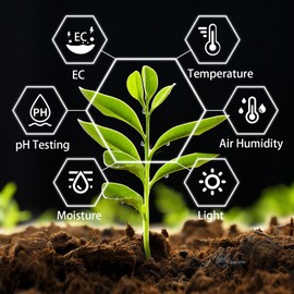 RYAKKA Soil Meter, 6 in 1 Digital PH Soil Tester pH Moisture EC/Light Humidity Soil Test Kit for Garden, Greenhouse, Farm