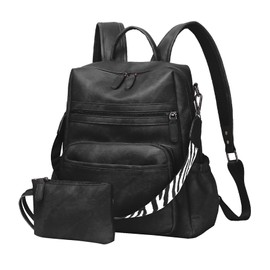 JYOPA Women Backpack Purse Bag PU Leather Travel Backpack Purse for Women Ladies Shoulder Bags Satchel Handbag 2 Piece Black