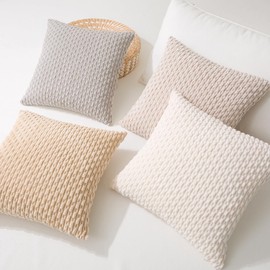 Kevin Textile Decorative Pillow Covers 20x20 Inch Set of 4 Soft Boho Corduroy Throw Pillow Cases Mix and Match Colors Plush Texture Throw Pillows for Sofa Couch Bedroom Home Decor Cream Beige/Taupe