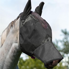 Harrison Howard Horse Fly Mask Long Nose with Ears Black Yearling Small
