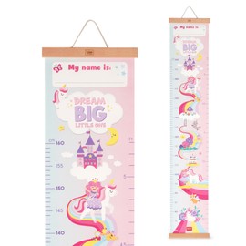 Legami - Dream Big Little One Pink Unicorn Height Chart for Kids Height up to 160 cm, 41 Stickers Included with Wooden Strips